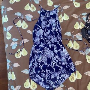 Francesca’s blue and white romper w/ keyhole back